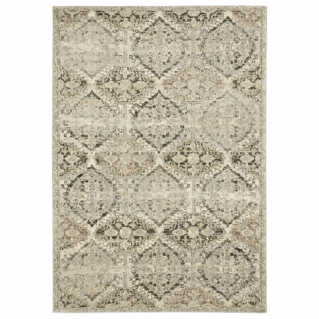 5’ X 8’ Ivory And Gray Floral Trellis Indoor Area Rug-388040-1