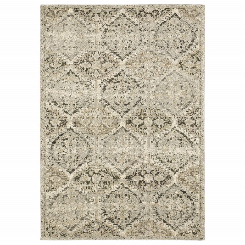 5' X 8' Ivory And Gray Trellis Distressed Area Rug-388040-1