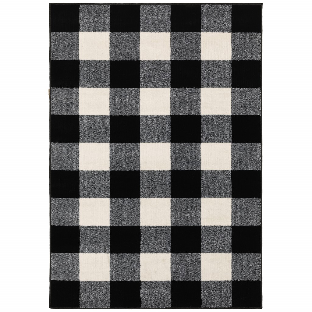7" X 9" Monochromatic Gingham Pattern Indoor Area Rug