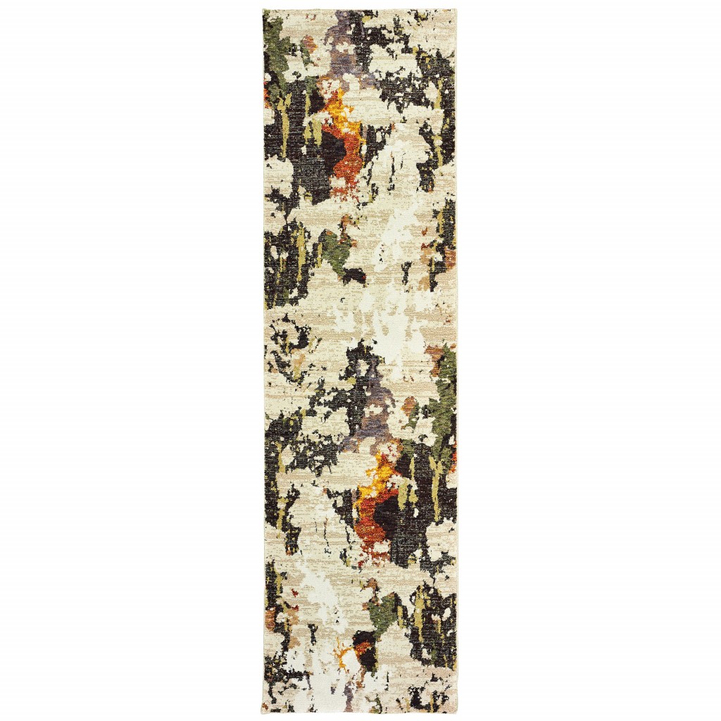 3’ X 12’ Abstract Weathered Beige And Gray Indoor Runner Rug-388045-1