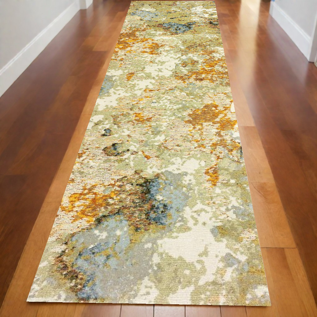12' Gold And Ivory Runner Rug-388046-1