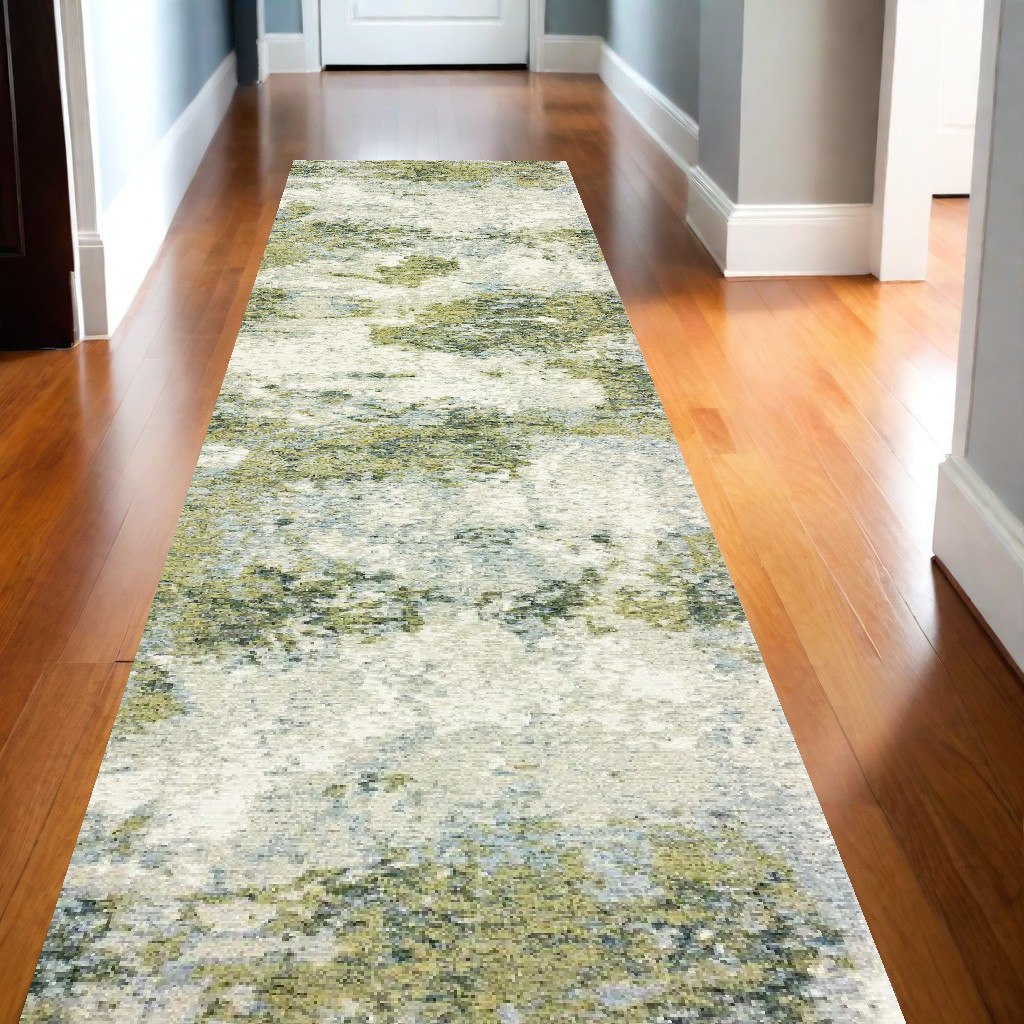 12' Ivory Sage And Teal Abstract Runner Rug-388047-1