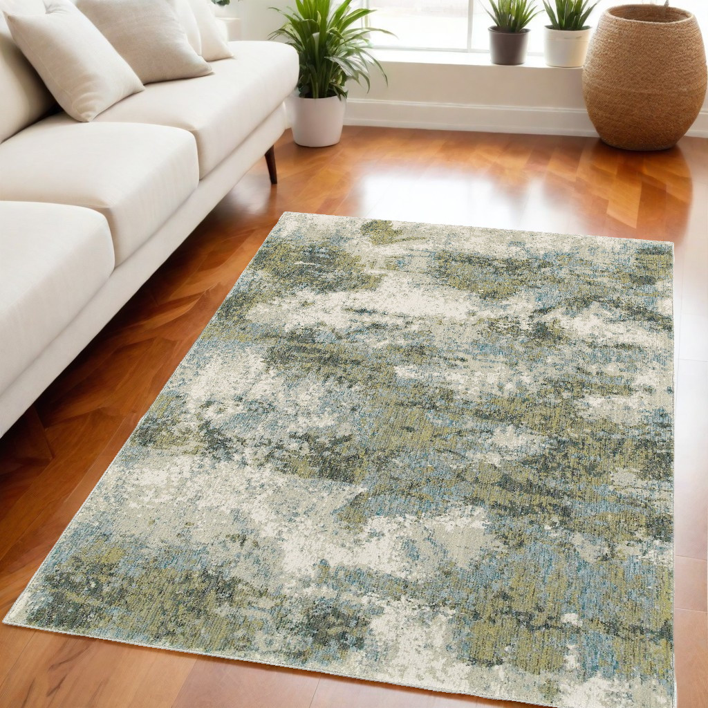 5' X 7' Ivory Sage And Teal Abstract Area Rug-388056-1
