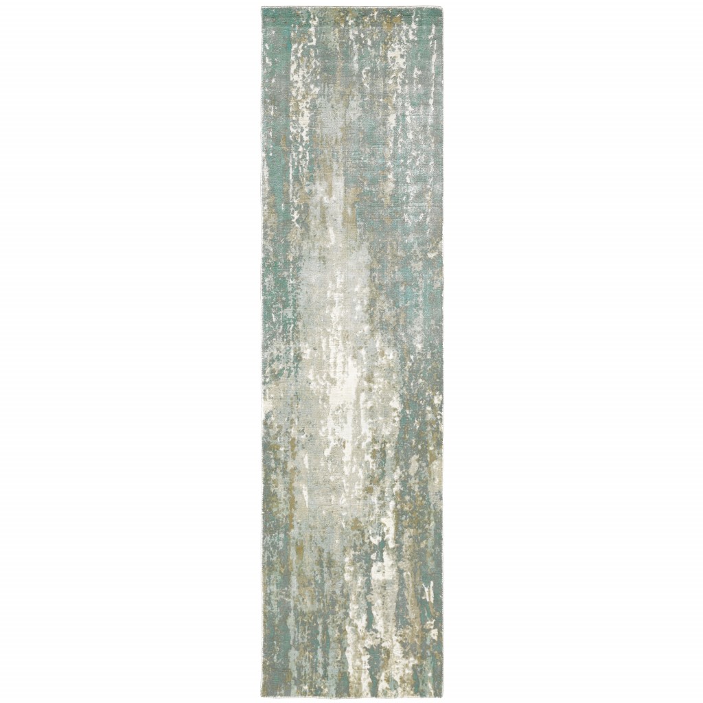 3’ X 10’ Blue And Gray Abstract Splash Indoor Runner Rug-388057-1