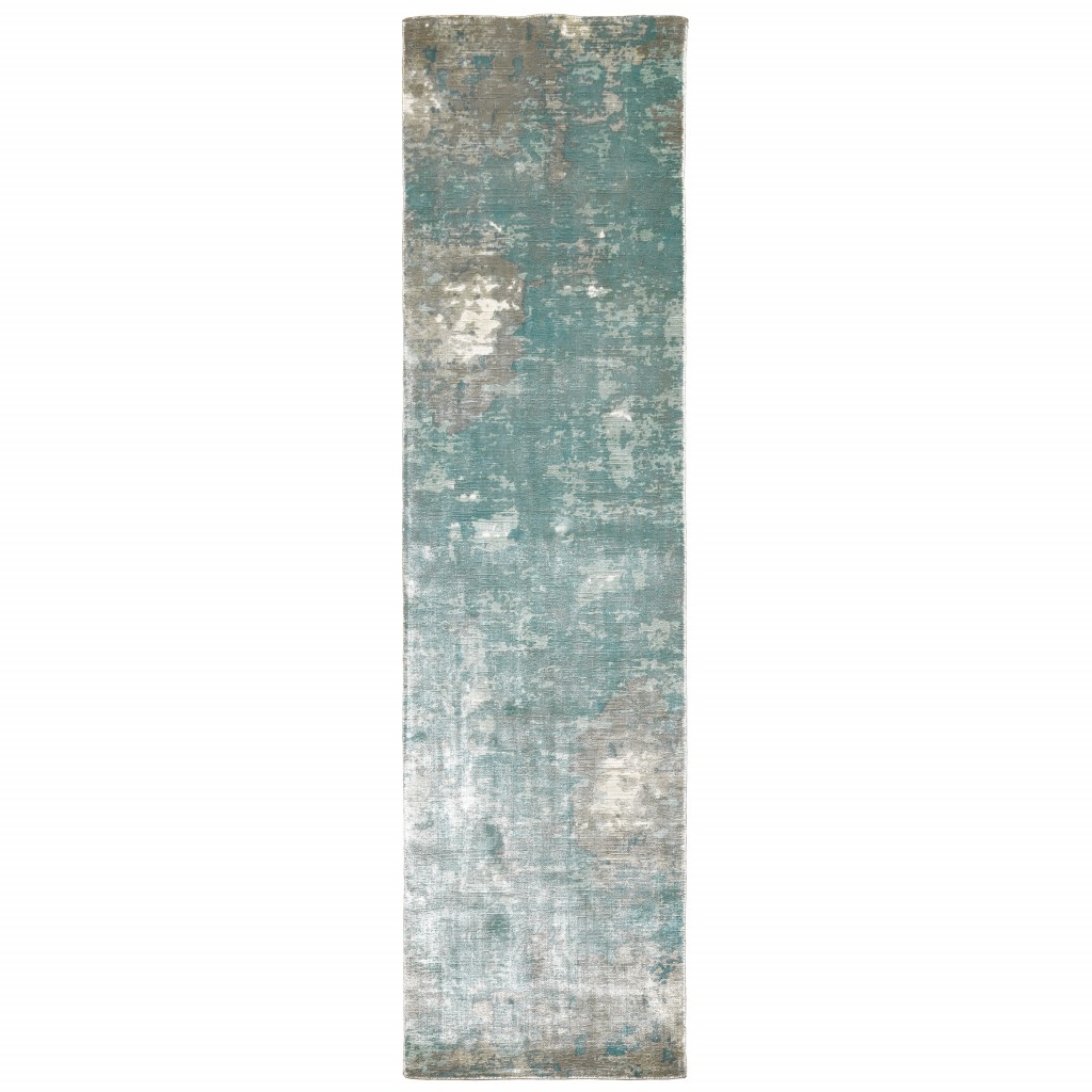 3’ X 10’ Blue And Gray Abstract Pattern Indoor Runner Rug-388058-1