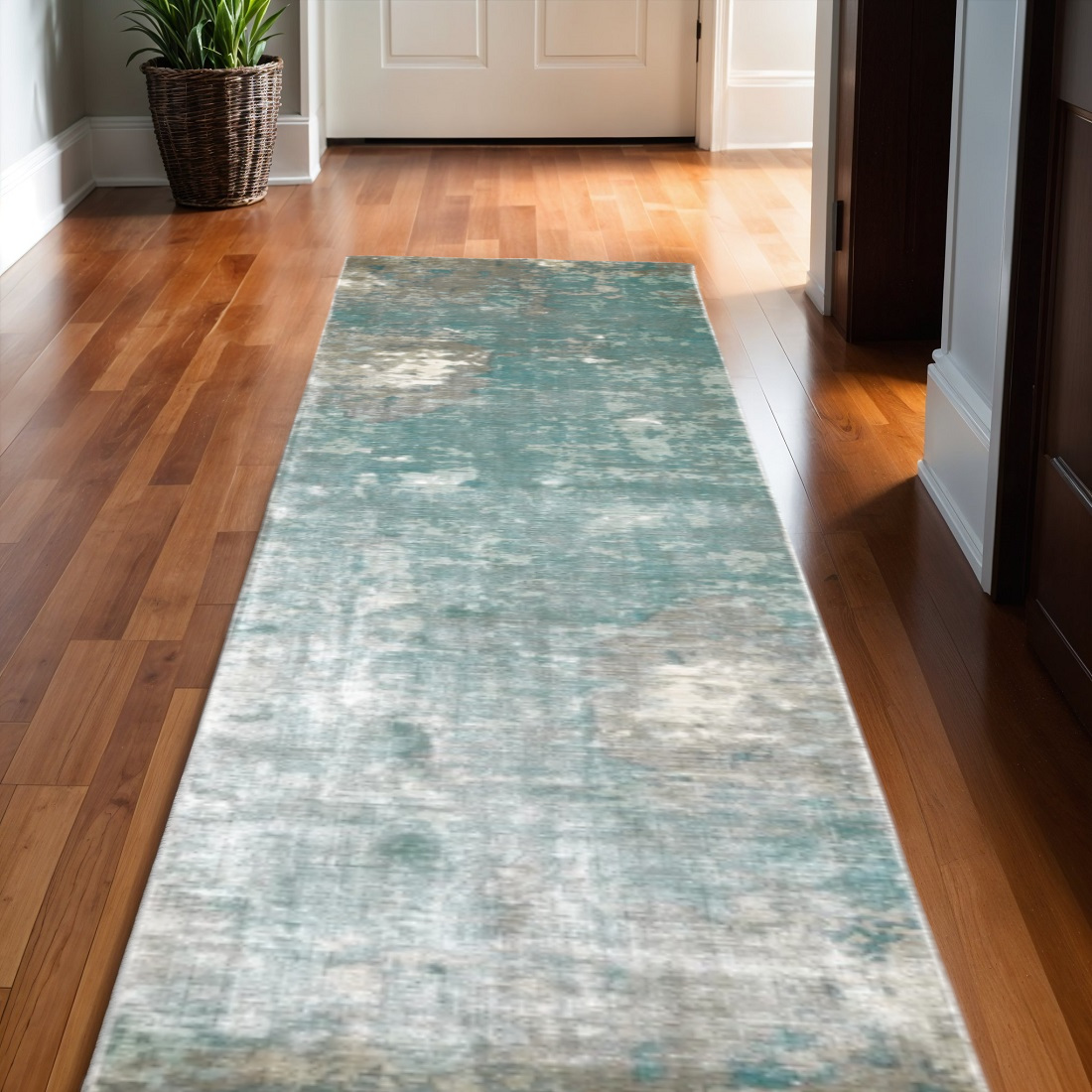 3' X 10' Blue And Gray Abstract Pattern Indoor Runner Rug-388058-1