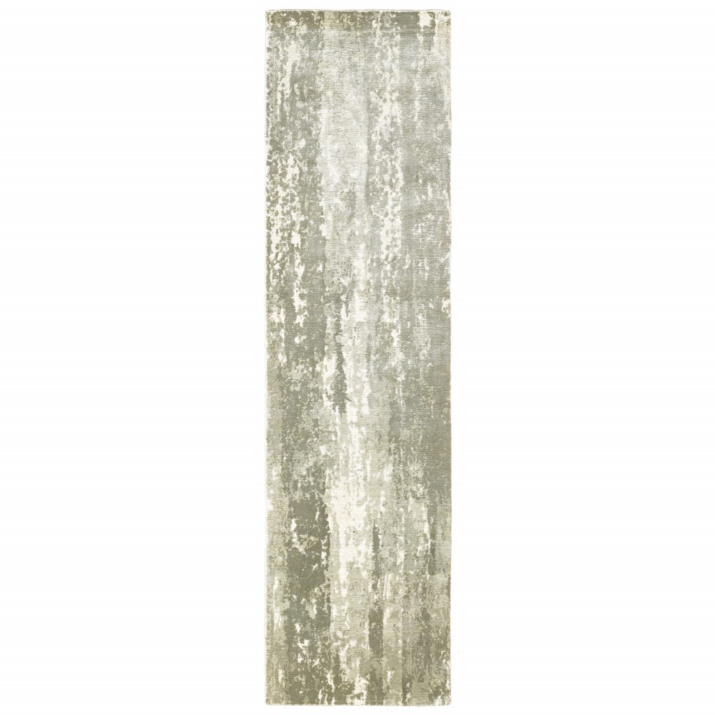 3’ X 10’ Gray And Ivory Abstract Splash Indoor Runner Rug-388059-1