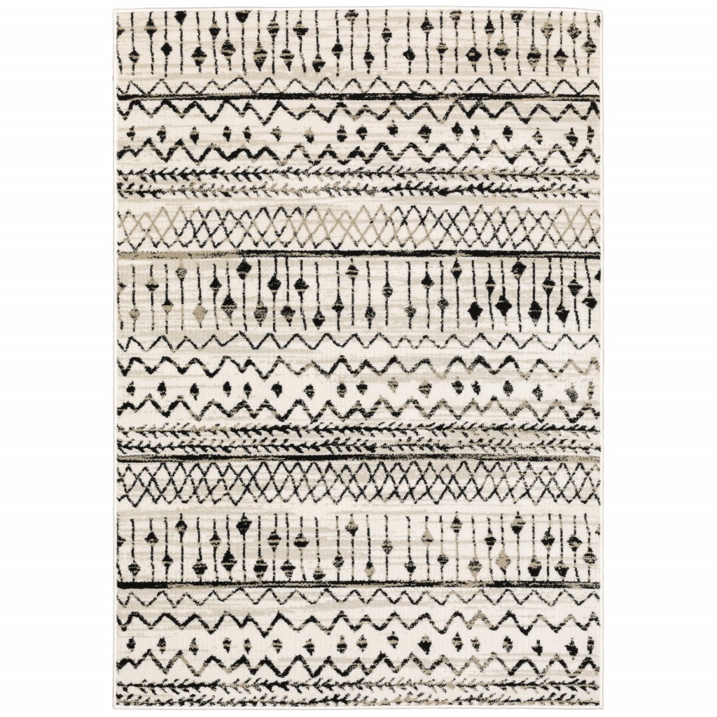10’ X 13’ Ivory And Black Eclectic Patterns Indoor Area Rug-388071-1