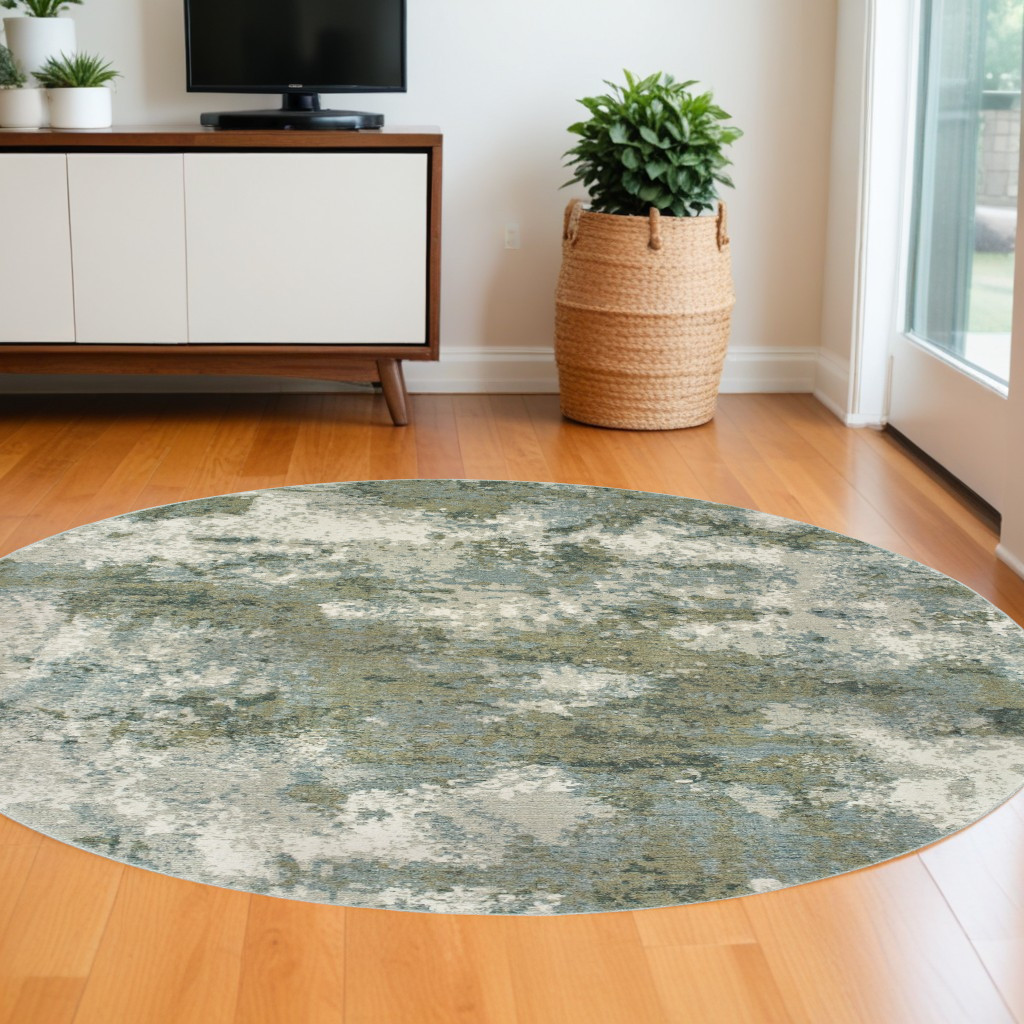 8' Blue Green Round Power Loom Area Rug-388077-1