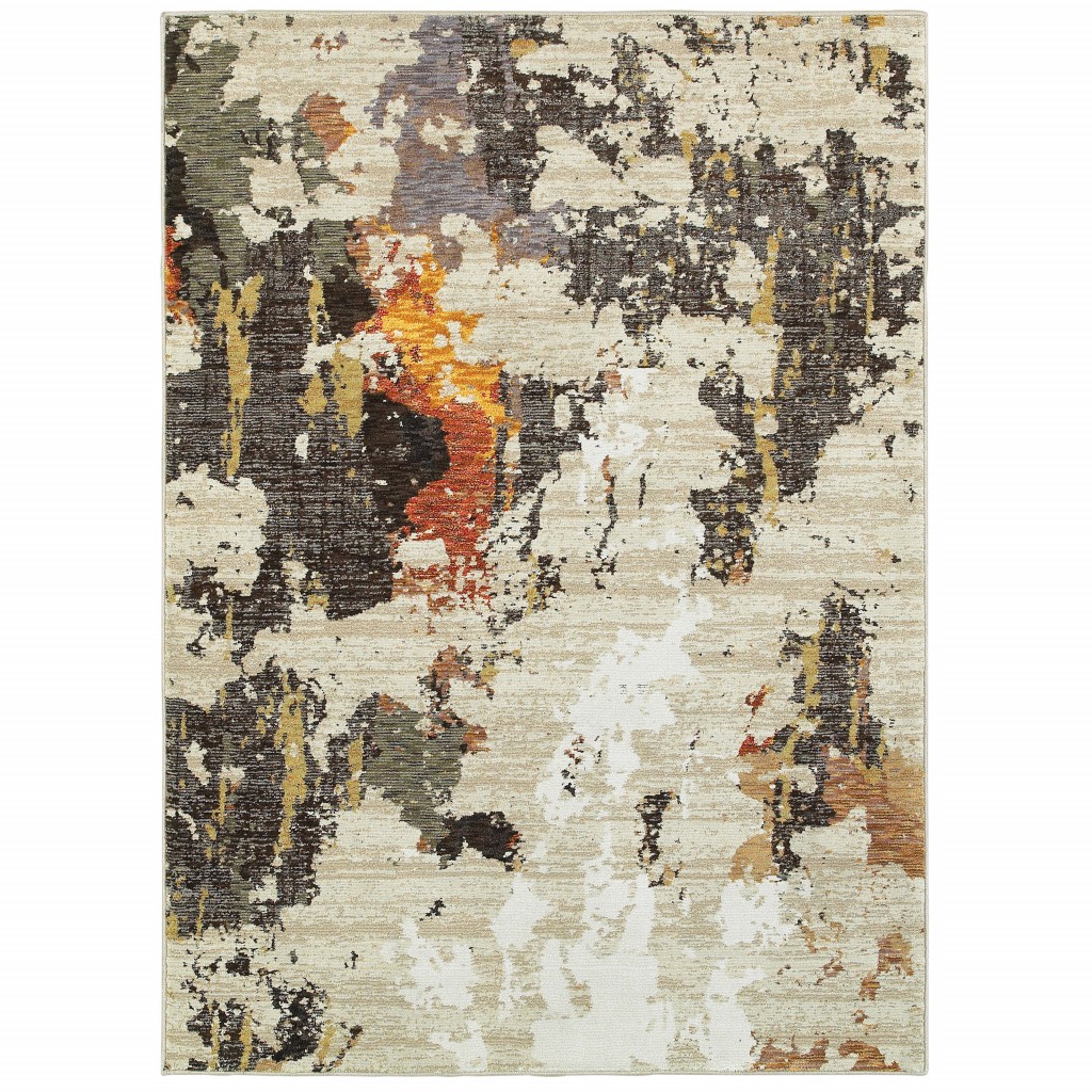 8’ X 11’ Abstract Weathered Beige And Gray Indoor Area Rug-388081-1