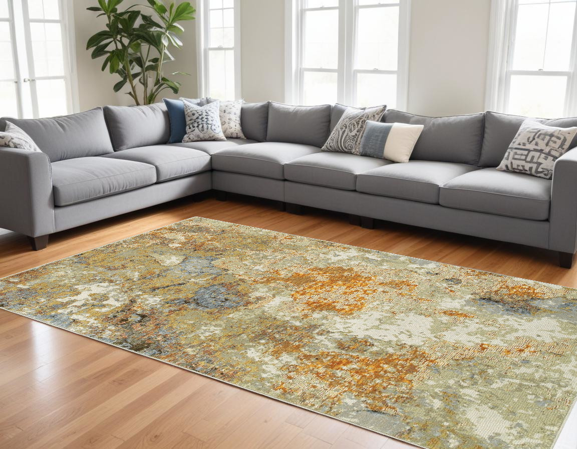 10' X 13' Beige Gold And Ivory Abstract Area Rug-388097-1