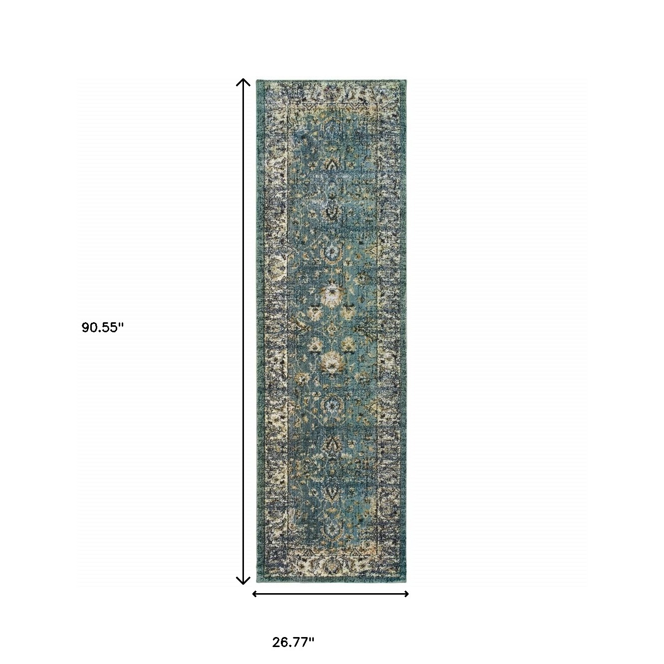 2" X 8" Peacock Blue And Ivory Indoor Runner Rug