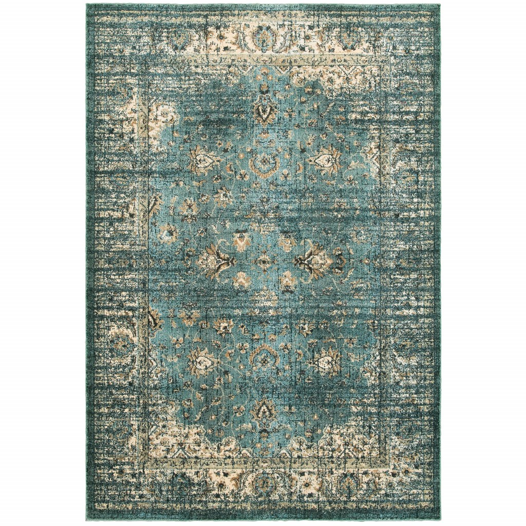 7’ X 10’ Peacock Blue And Ivory  Indoor Area Rug-388177-1