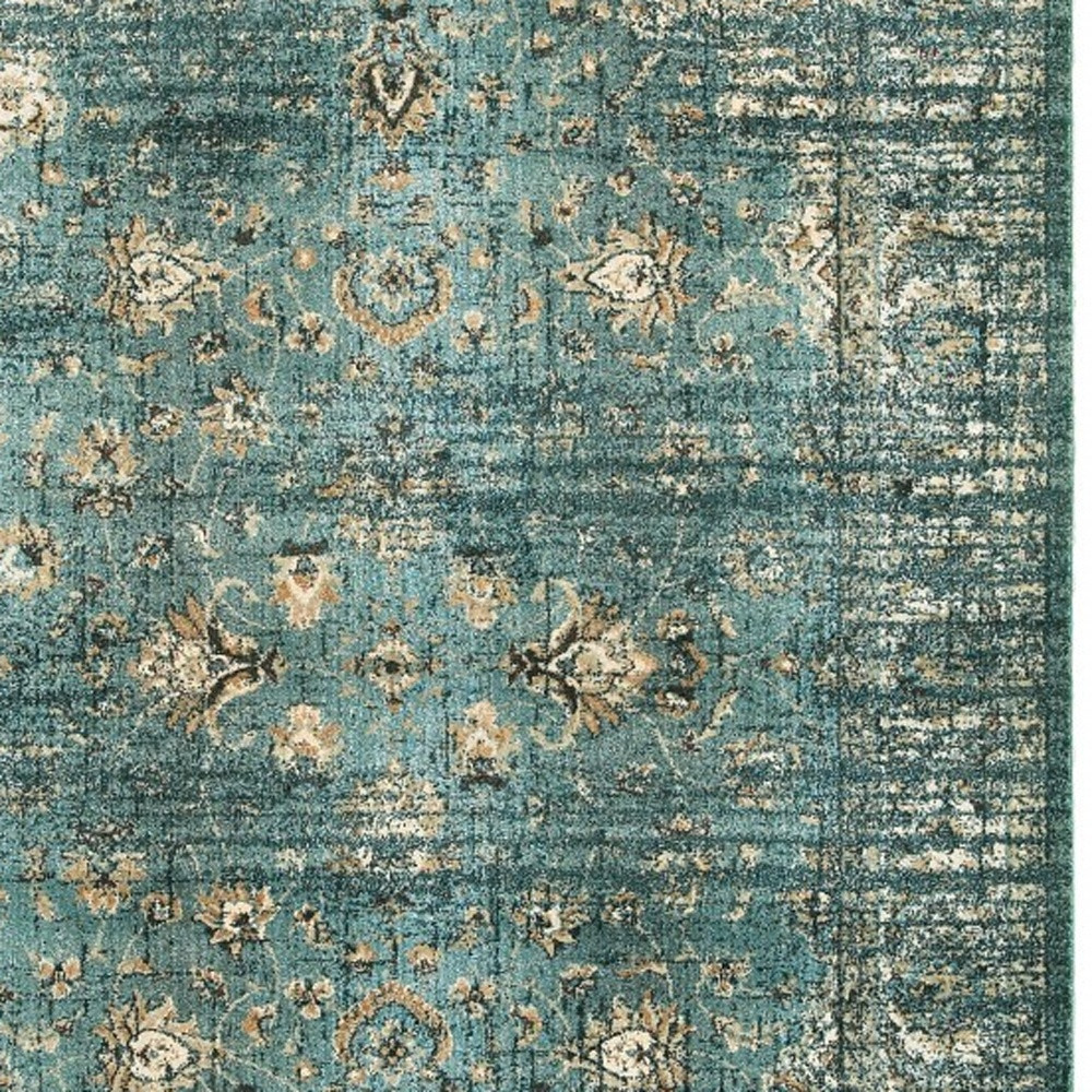 10" X 13" Peacock Blue And Ivory Indoor Area Rug