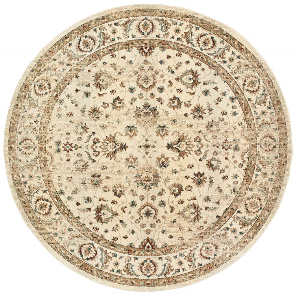8’ Round Ivory And Gold Distressed Indoor Area Rug-388186-1