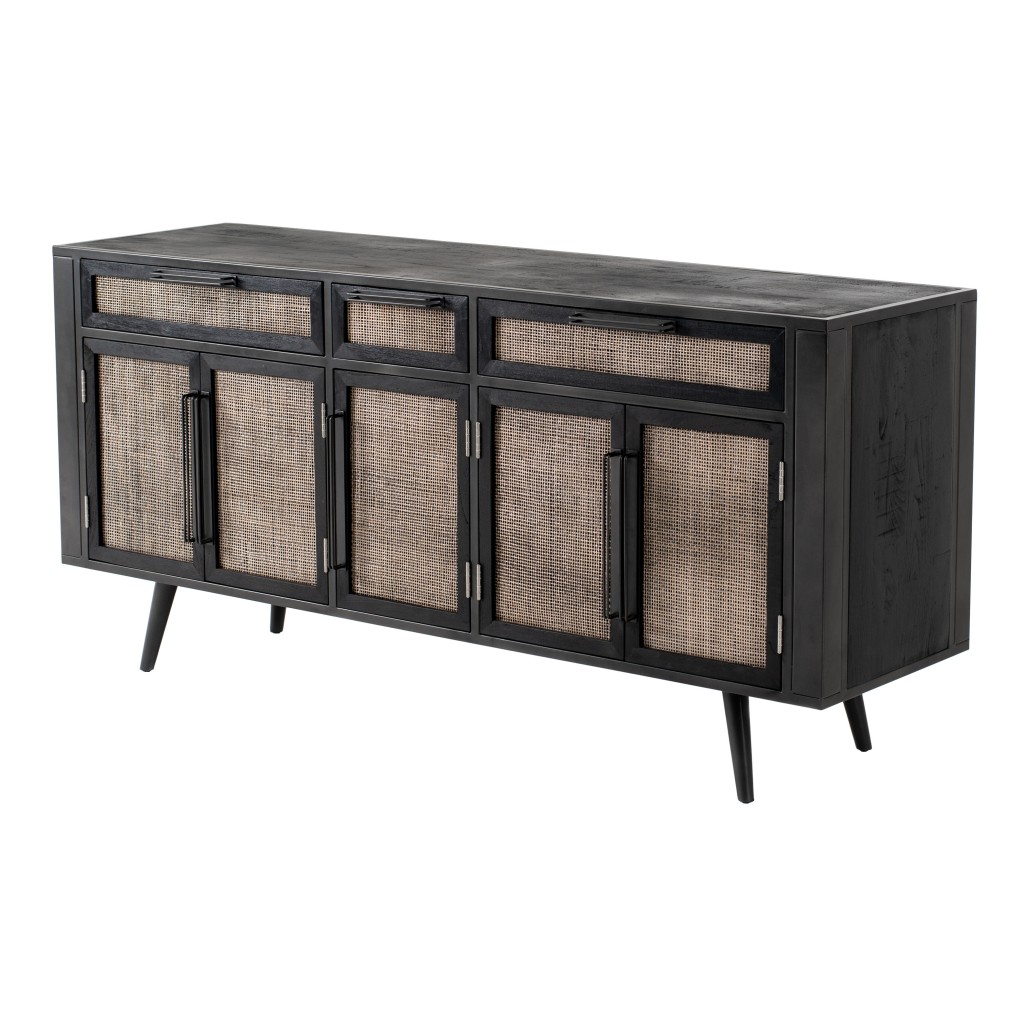Black Iron Frame Cabinet with Mesh Doors and Drawers