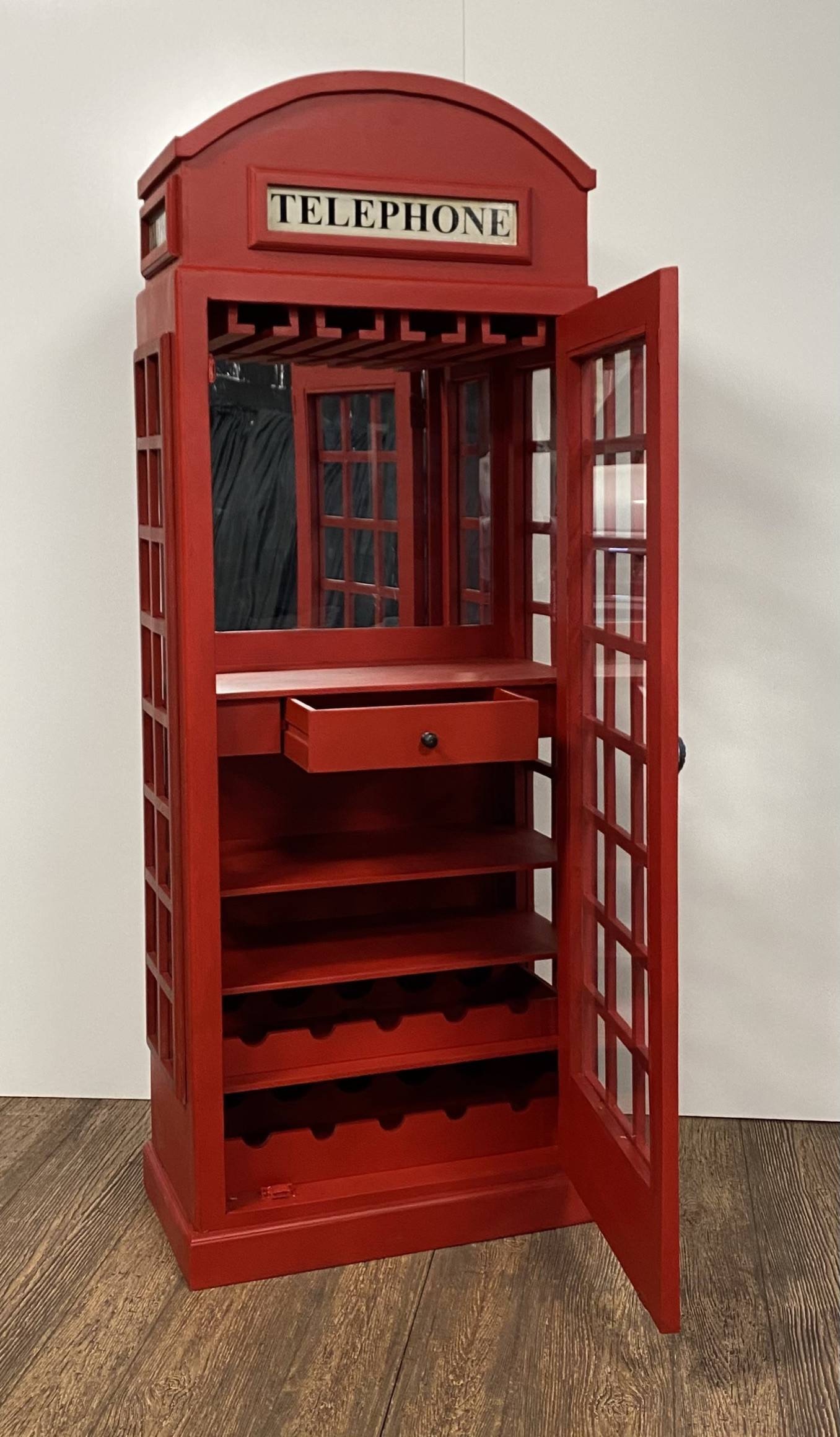 Vintage Red Wooden Phone Booth Bar Cabinet