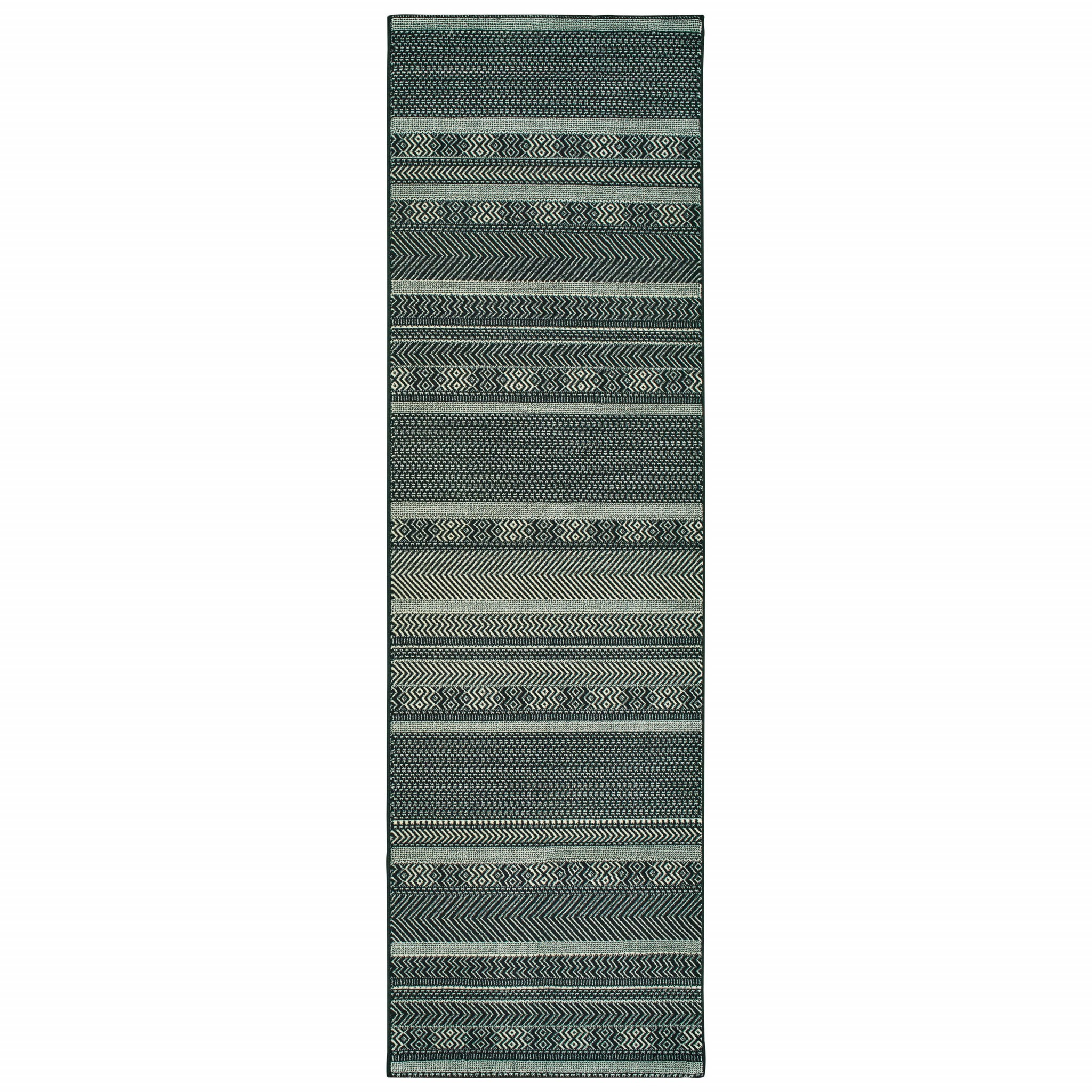8" Black Ivory Machine Woven Geometric Indoor Runner Rug