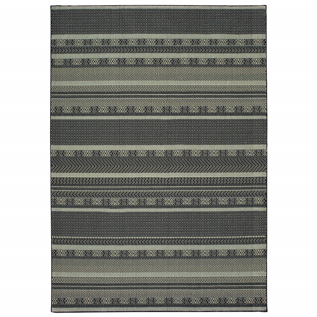 9" X 12" Black Ivory Machine Woven Geometric Indoor Area Rug