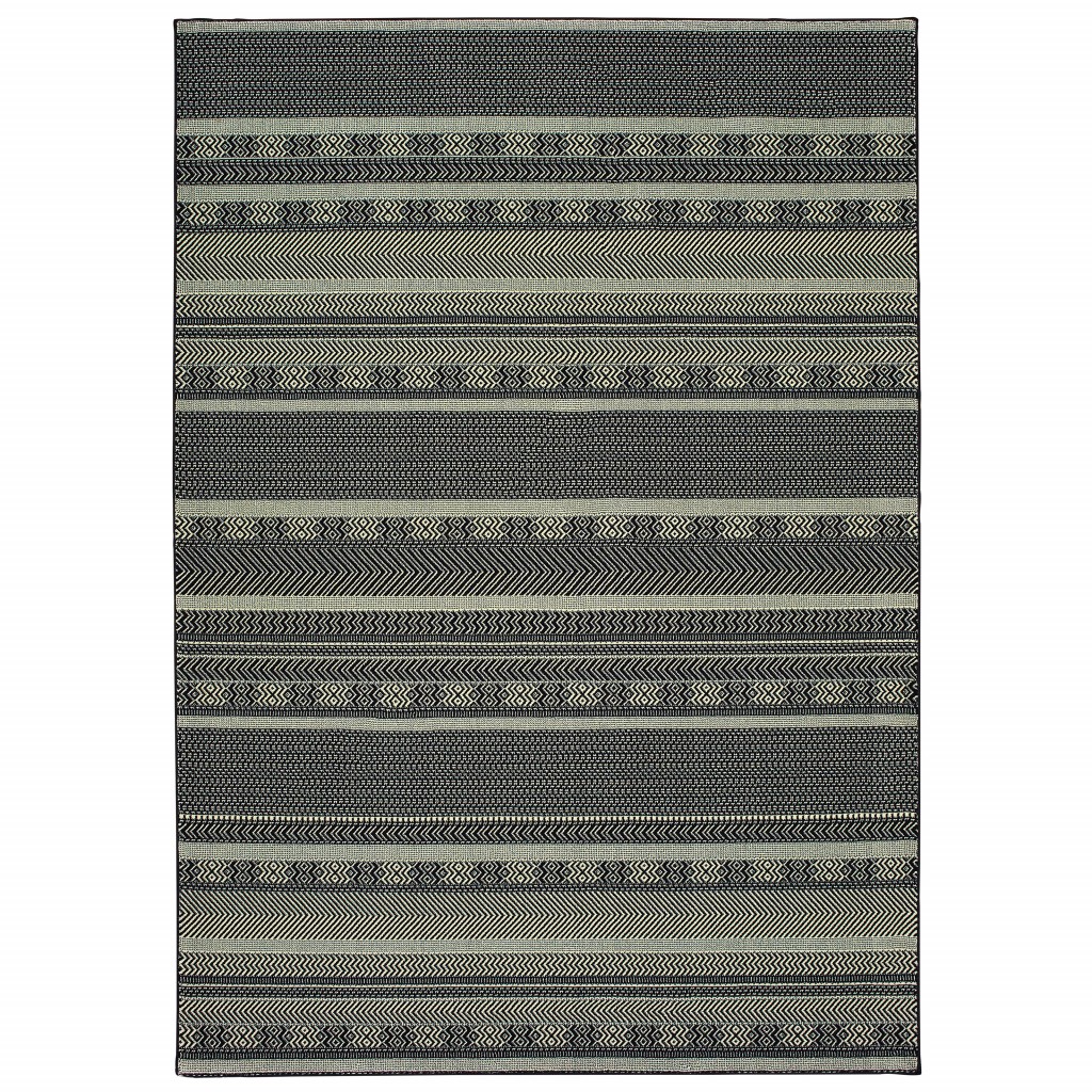 9' X 12' Black Ivory Machine Woven Geometric Indoor Area Rug-388293-1