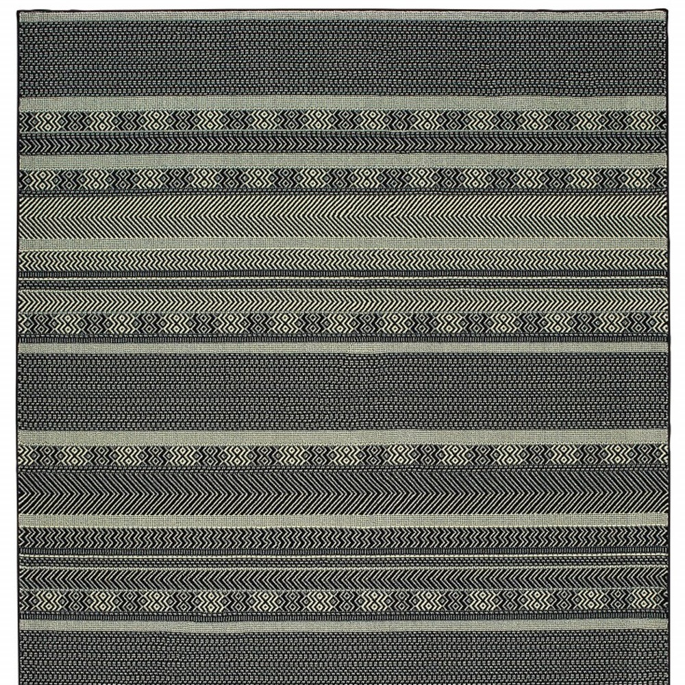 9" X 12" Black Ivory Machine Woven Geometric Indoor Area Rug