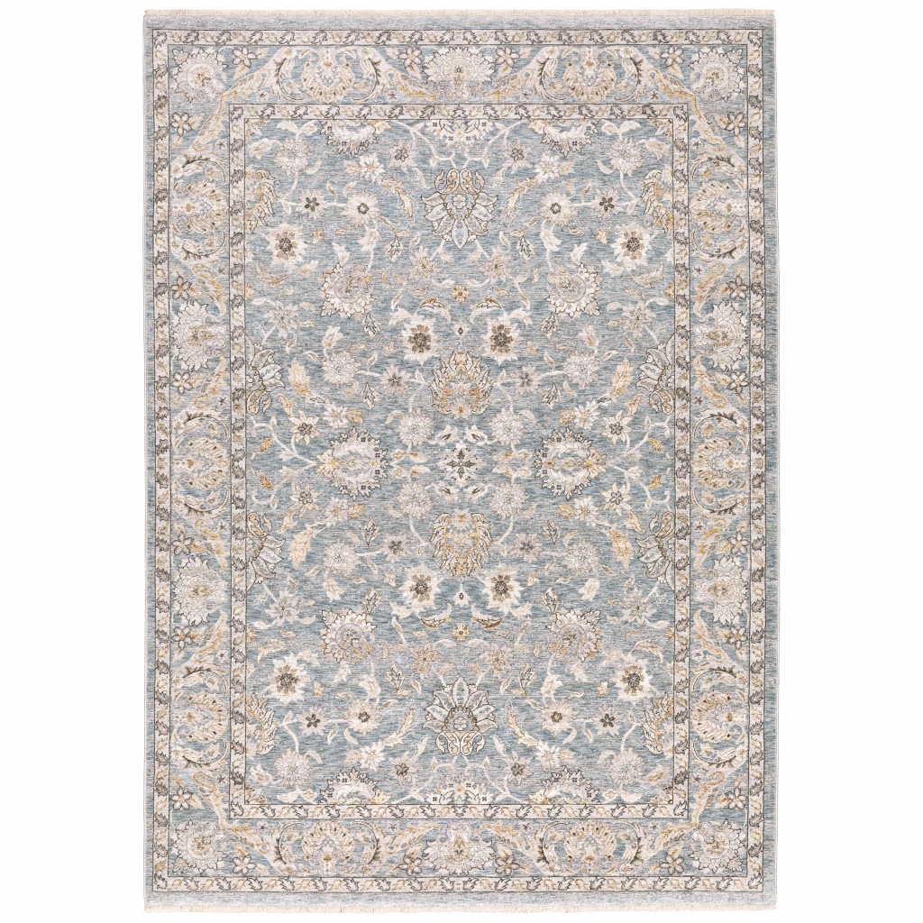 2' X 3' Blue Ivory Machine Woven Floral Oriental Indoor Area Rug-388299-1