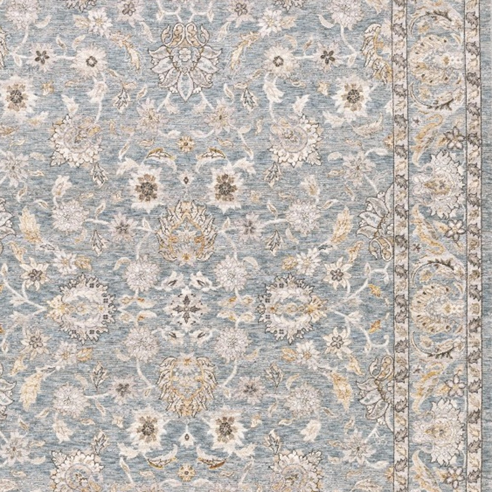 2" X 3" Blue Ivory Machine Woven Floral Oriental Indoor Area Rug