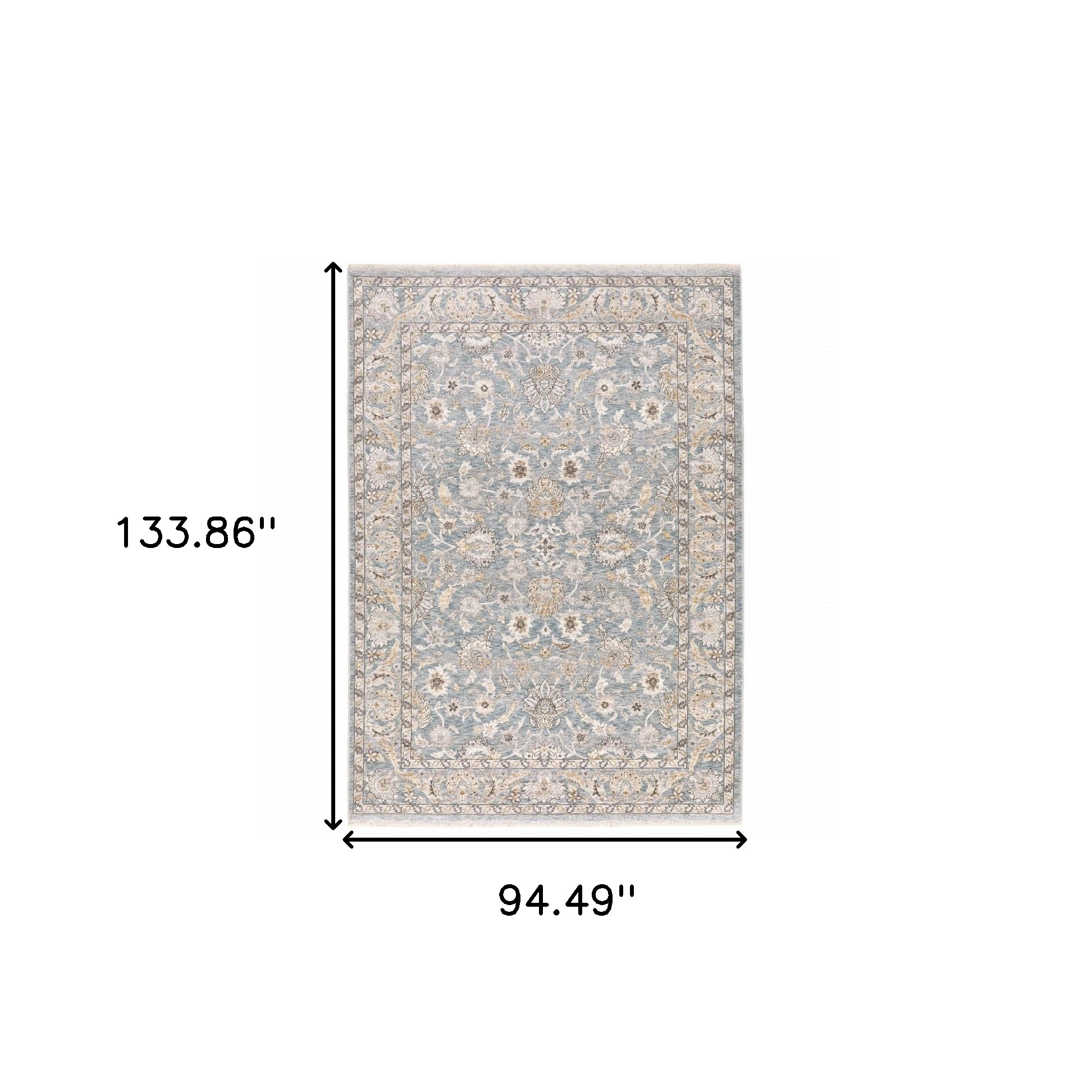 7" X 10" Blue Ivory Machine Woven Floral Oriental Indoor Area Rug
