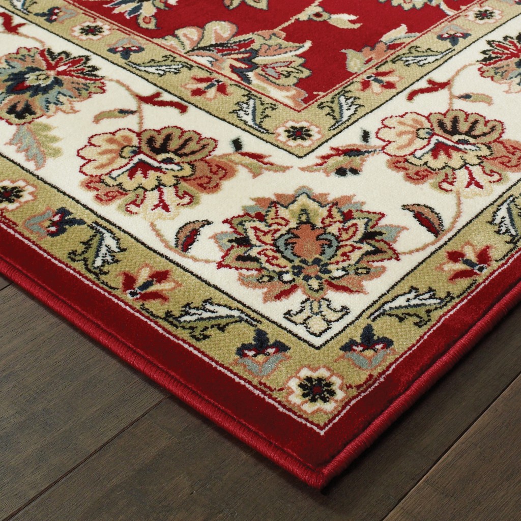 8" Red Ivory Machine Woven Floral Oriental Indoor Runner Rug