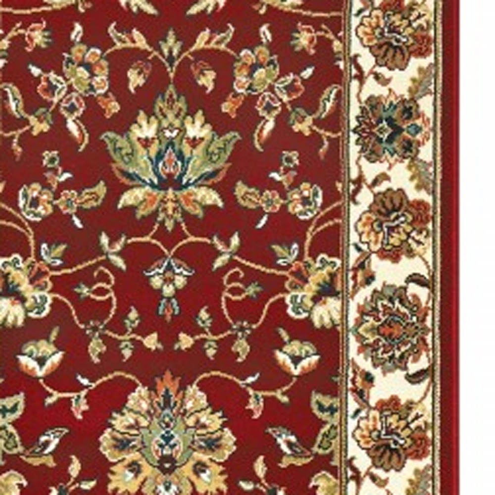 8" Red Ivory Machine Woven Floral Oriental Indoor Runner Rug
