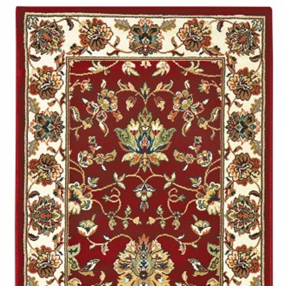 8" Red Ivory Machine Woven Floral Oriental Indoor Runner Rug