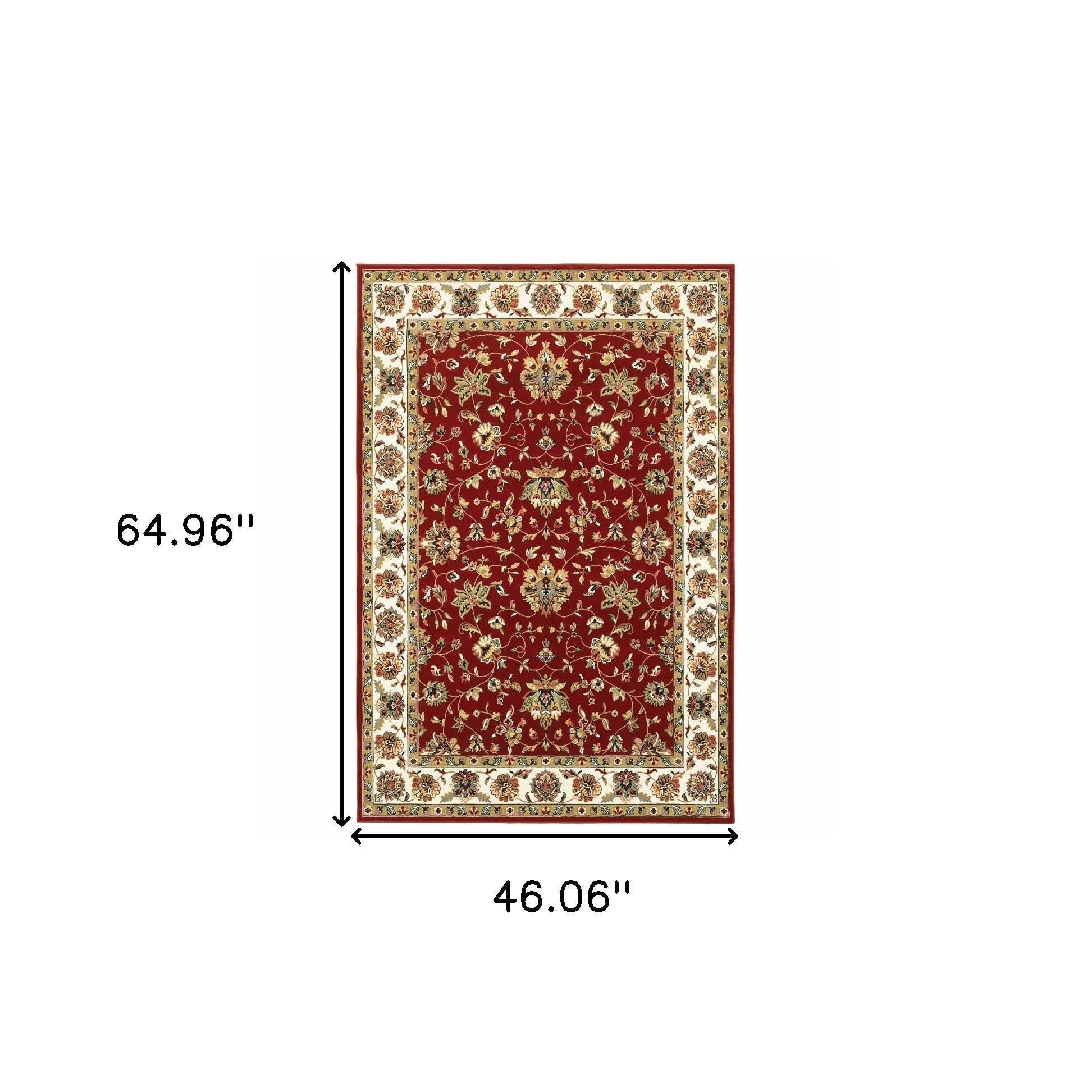 3" X 6" Red Ivory Machine Woven Floral Oriental Indoor Area Rug