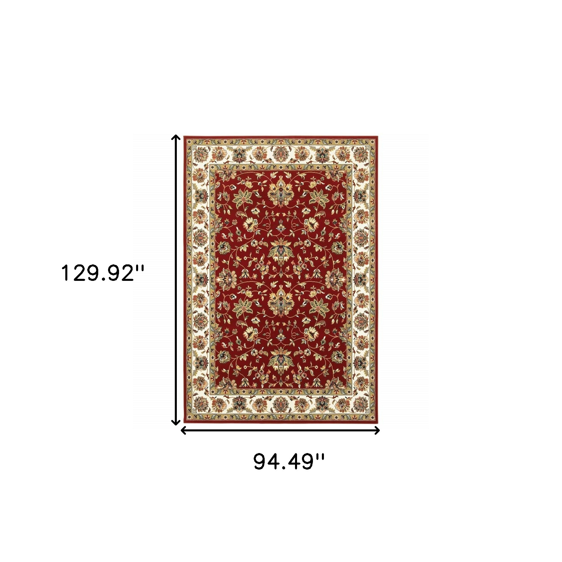 7" X 10" Red Ivory Machine Woven Floral Oriental Indoor Area Rug