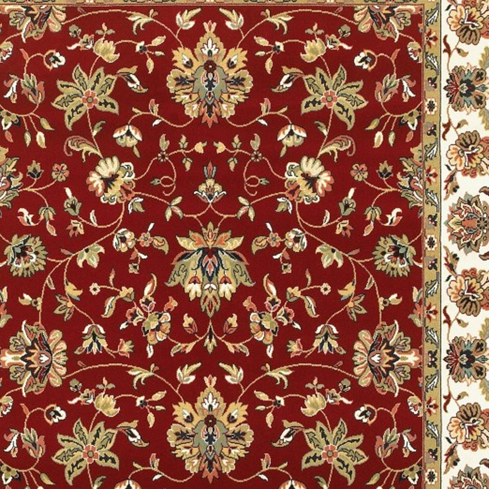 7" X 10" Red Ivory Machine Woven Floral Oriental Indoor Area Rug