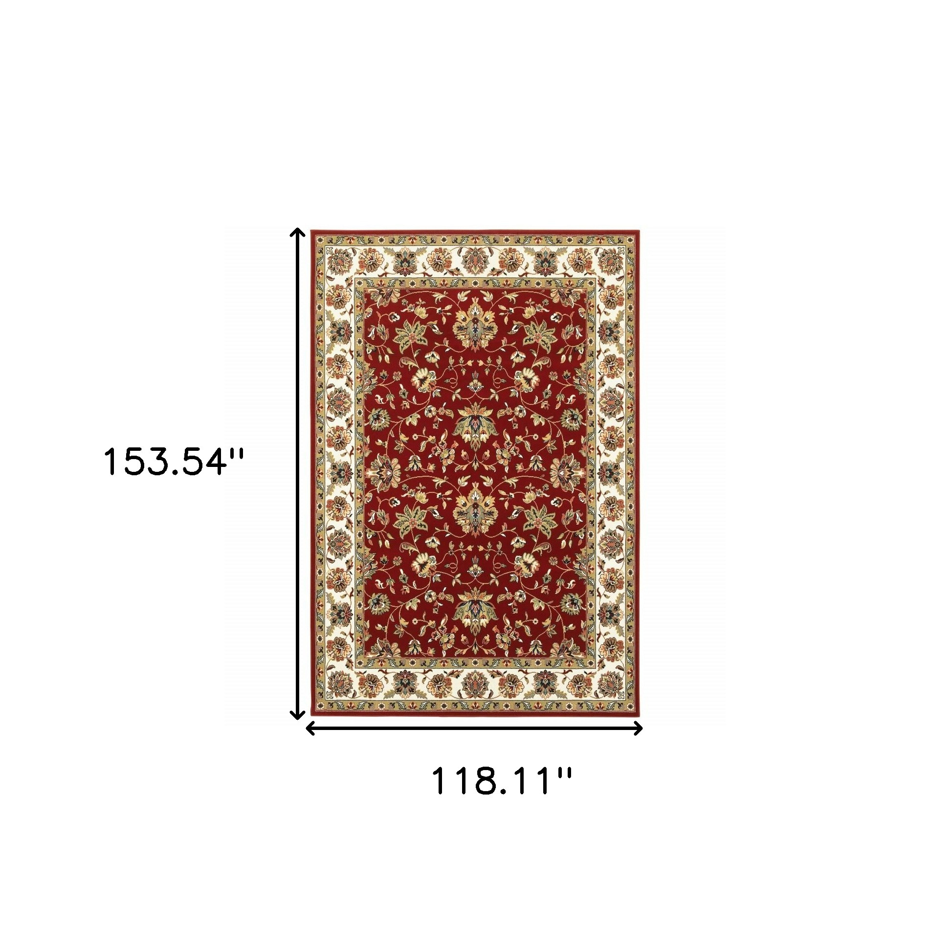 9" X 12" Red Ivory Machine Woven Floral Oriental Indoor Area Rug