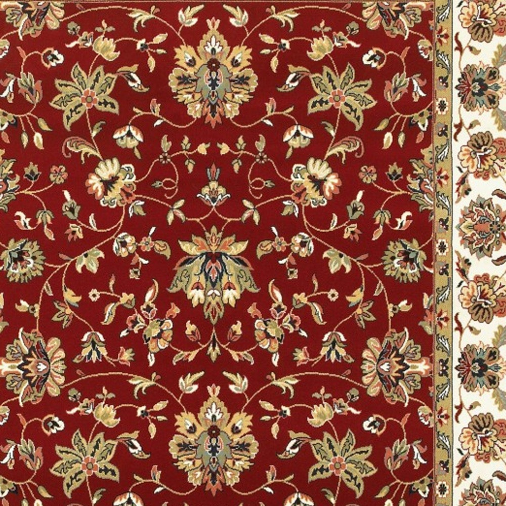 9" X 12" Red Ivory Machine Woven Floral Oriental Indoor Area Rug