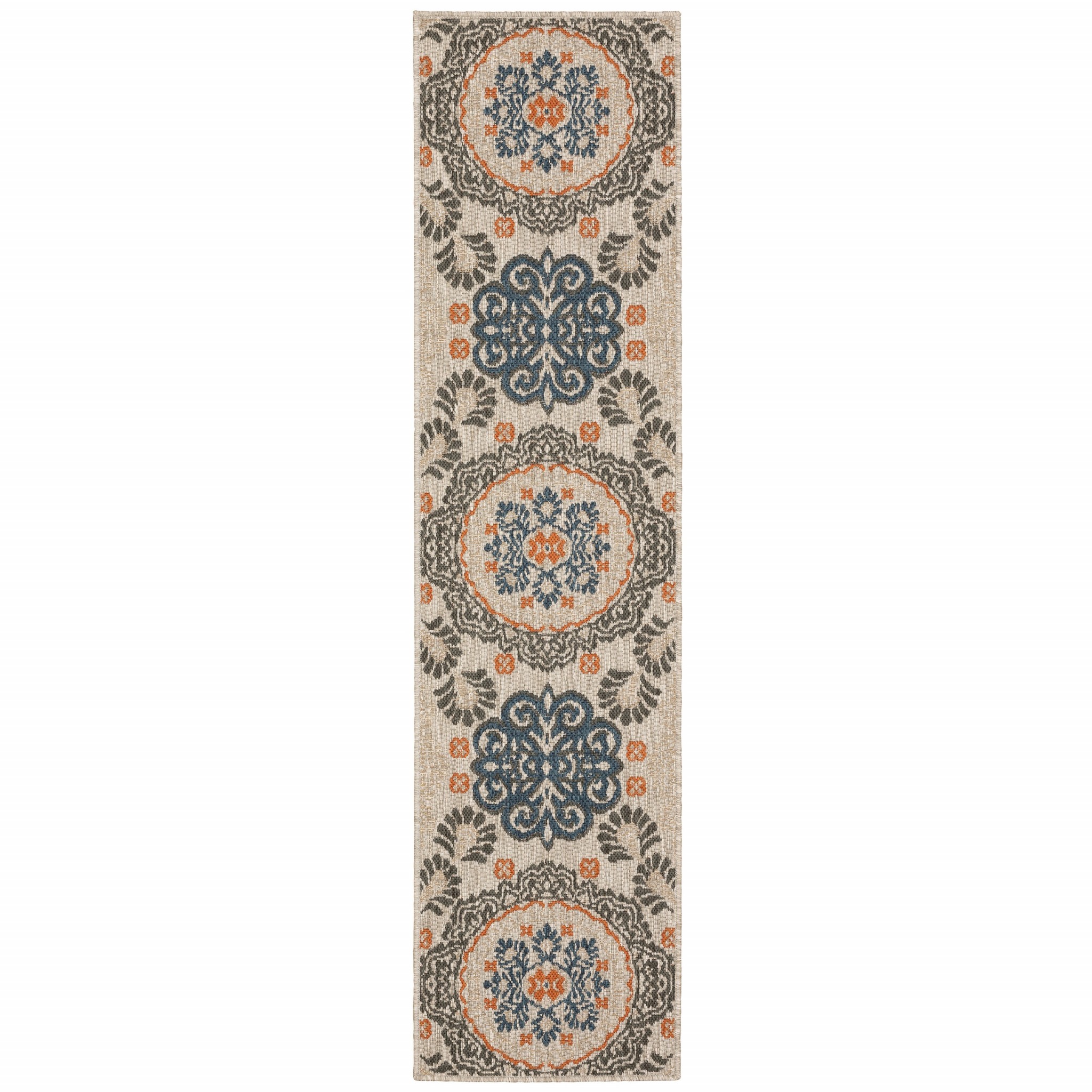 2' X 8' Blue and Gray Moroccan Indoor Outdoor Area Rug-388347-1