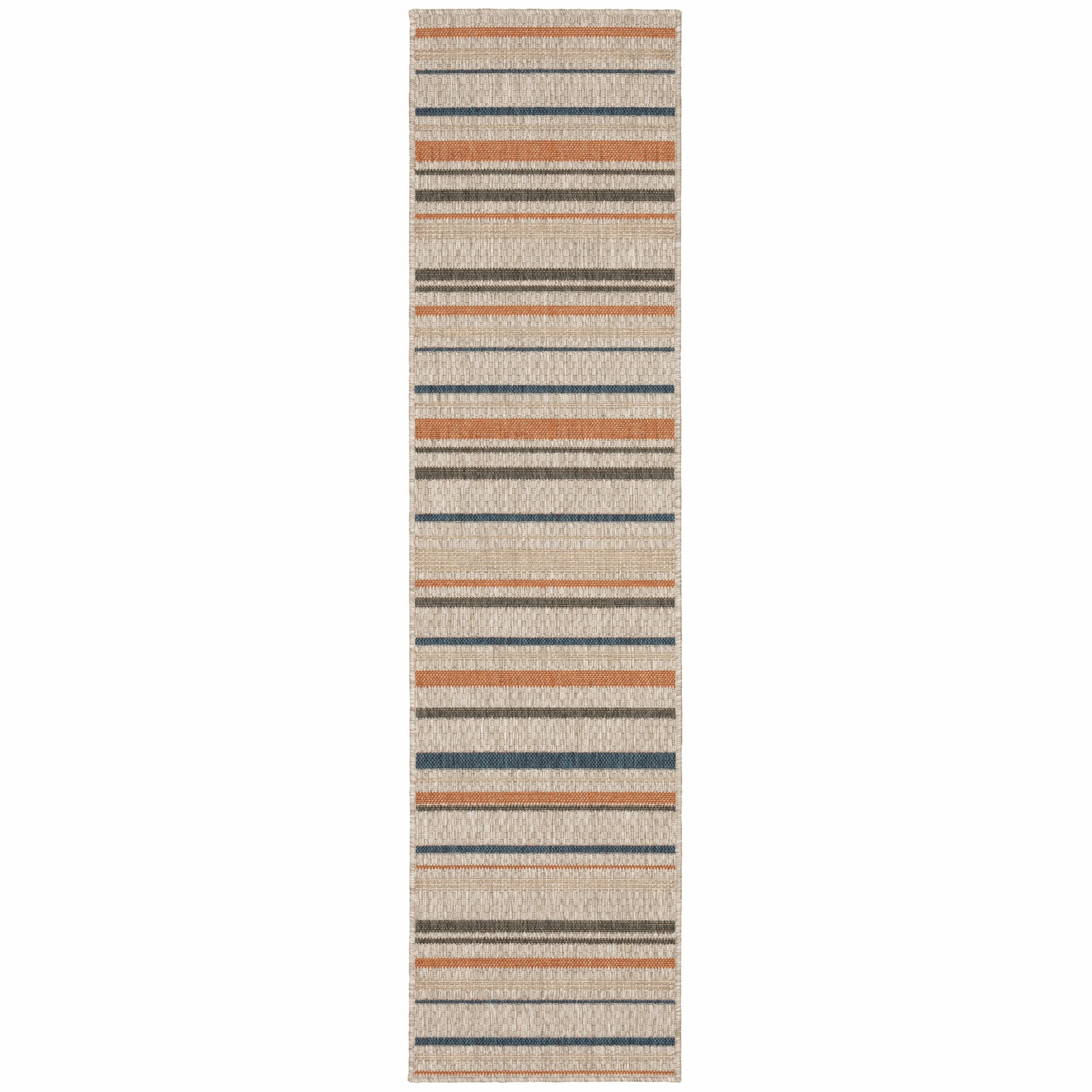 2' X 8' Blue and Gray Striped Indoor Outdoor Area Rug-388353-1