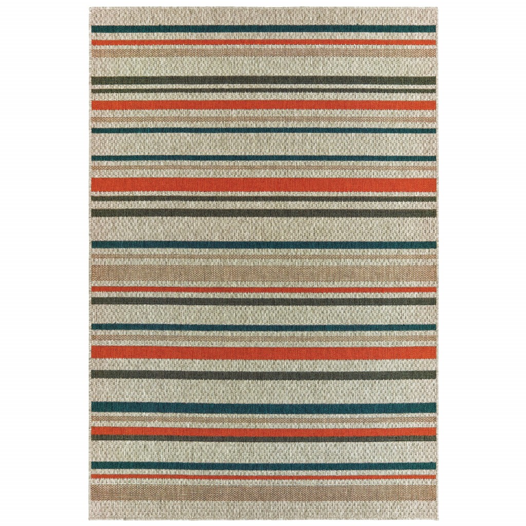 3' X 5' Blue and Gray Striped Indoor Outdoor Area Rug-388354-1