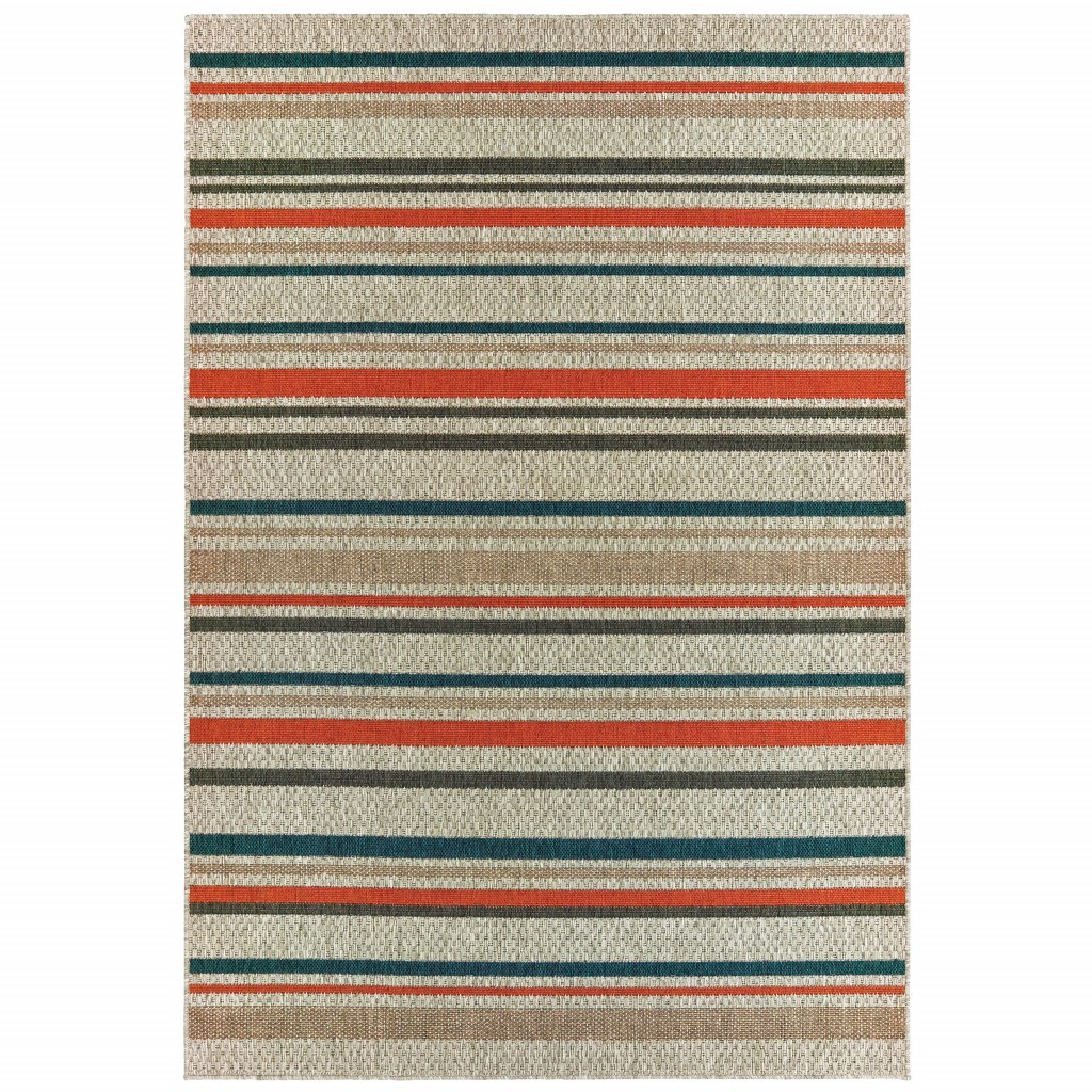 5' X 7' Blue And Gray Striped Indoor Outdoor Area Rug-388355-1
