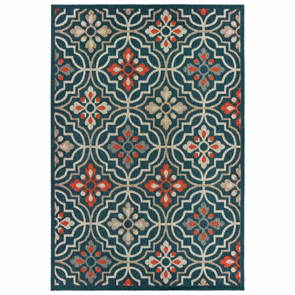 7' x 9' Blue and Orange Moroccan Indoor Outdoor Area Rug-388362-1