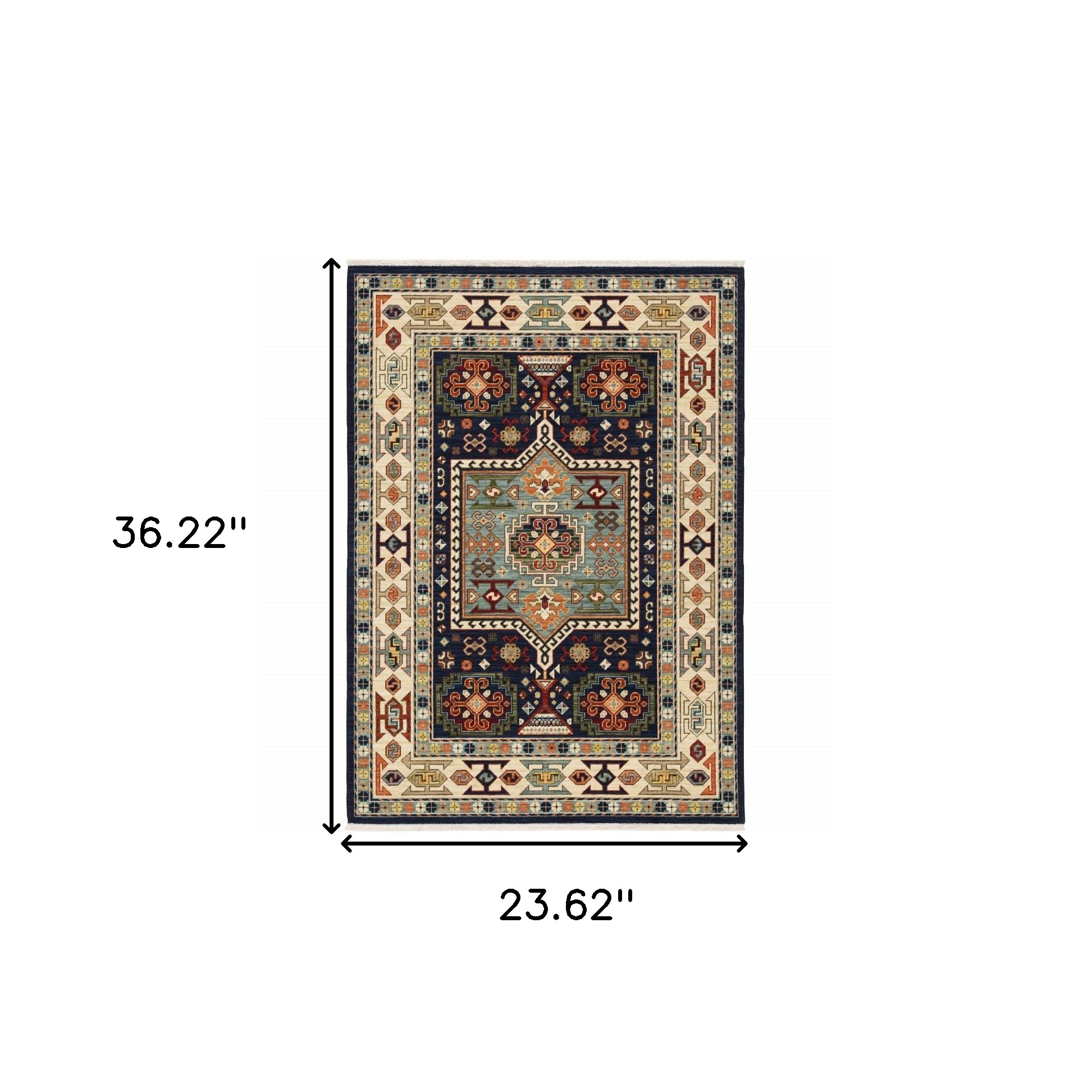 2" X 3" Blue Ivory Machine Woven Medallion Indoor Area Rug