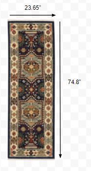6" Blue Ivory Machine Woven Medallion Indoor Runner Rug