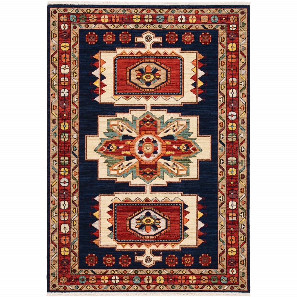 3' X 5' Blue Red Machine Woven Medallions Indoor Area Rug-388376-1