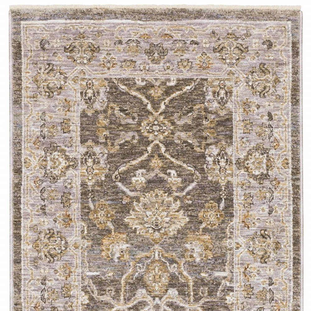 8" Beige Grey Machine Woven Oriental Indoor Runner Rug