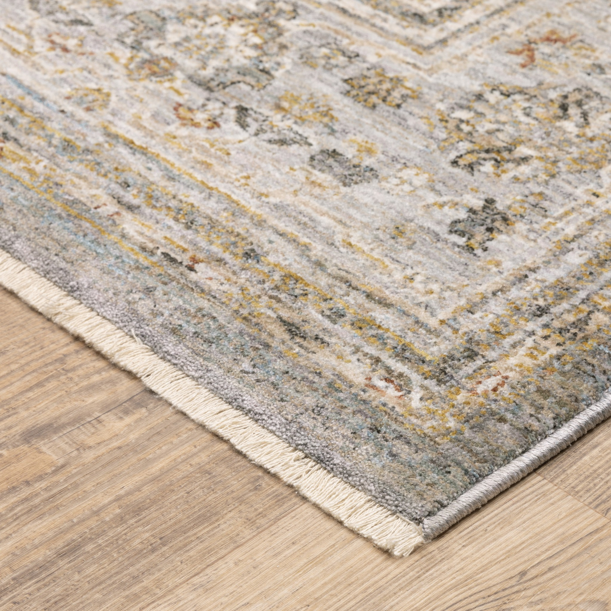 8" Beige Grey Machine Woven Oriental Indoor Runner Rug