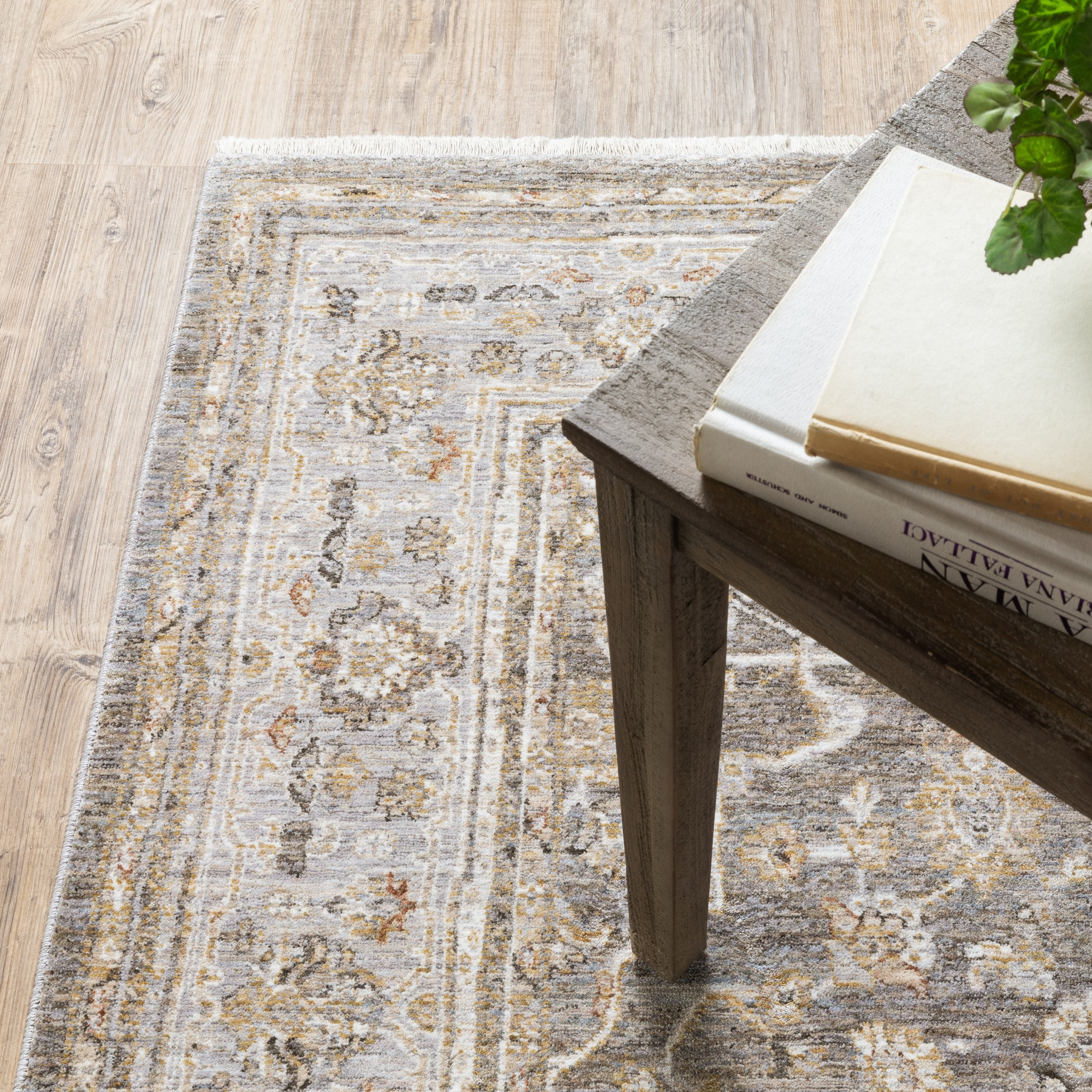 8" Beige Grey Machine Woven Oriental Indoor Runner Rug