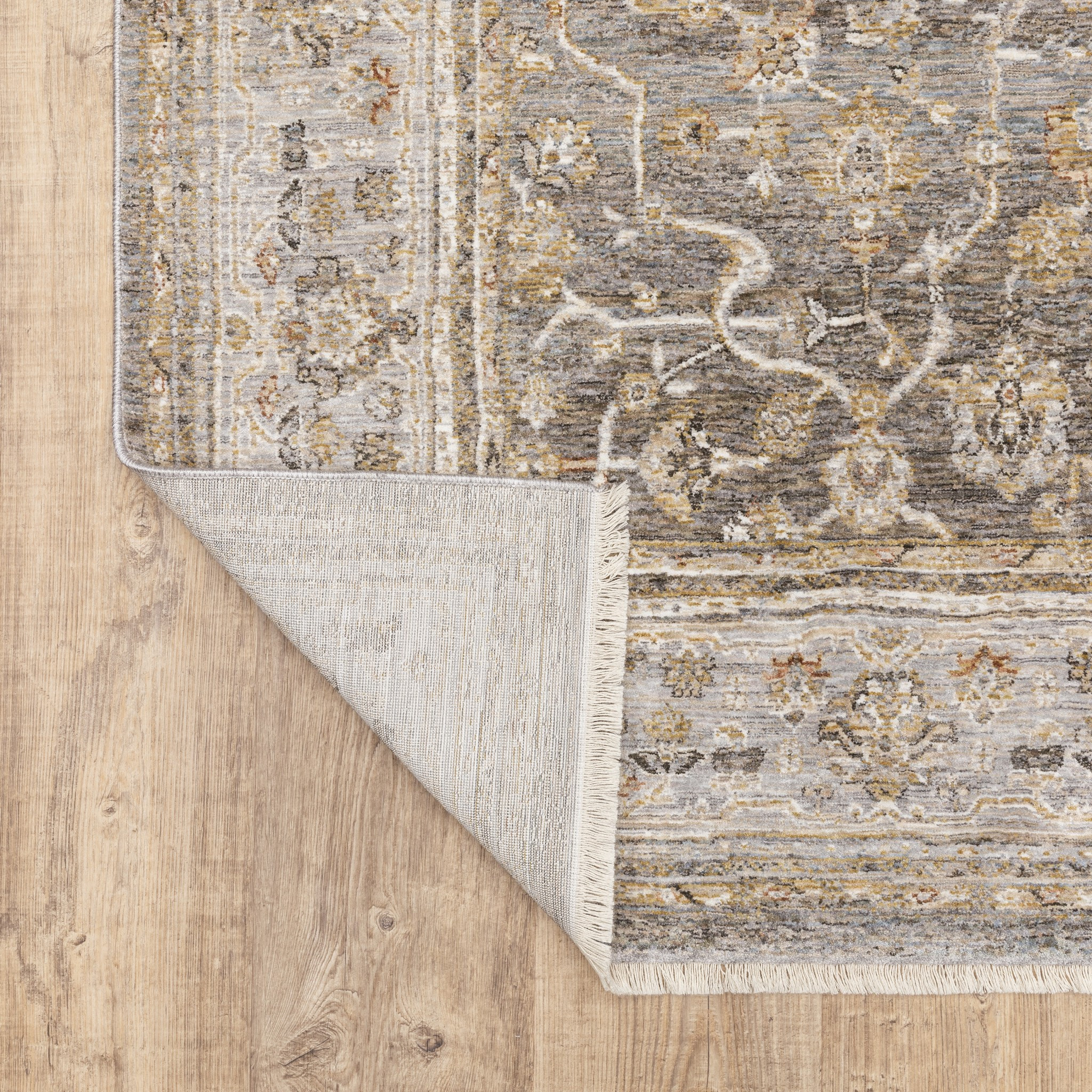 8" Beige Grey Machine Woven Oriental Indoor Runner Rug