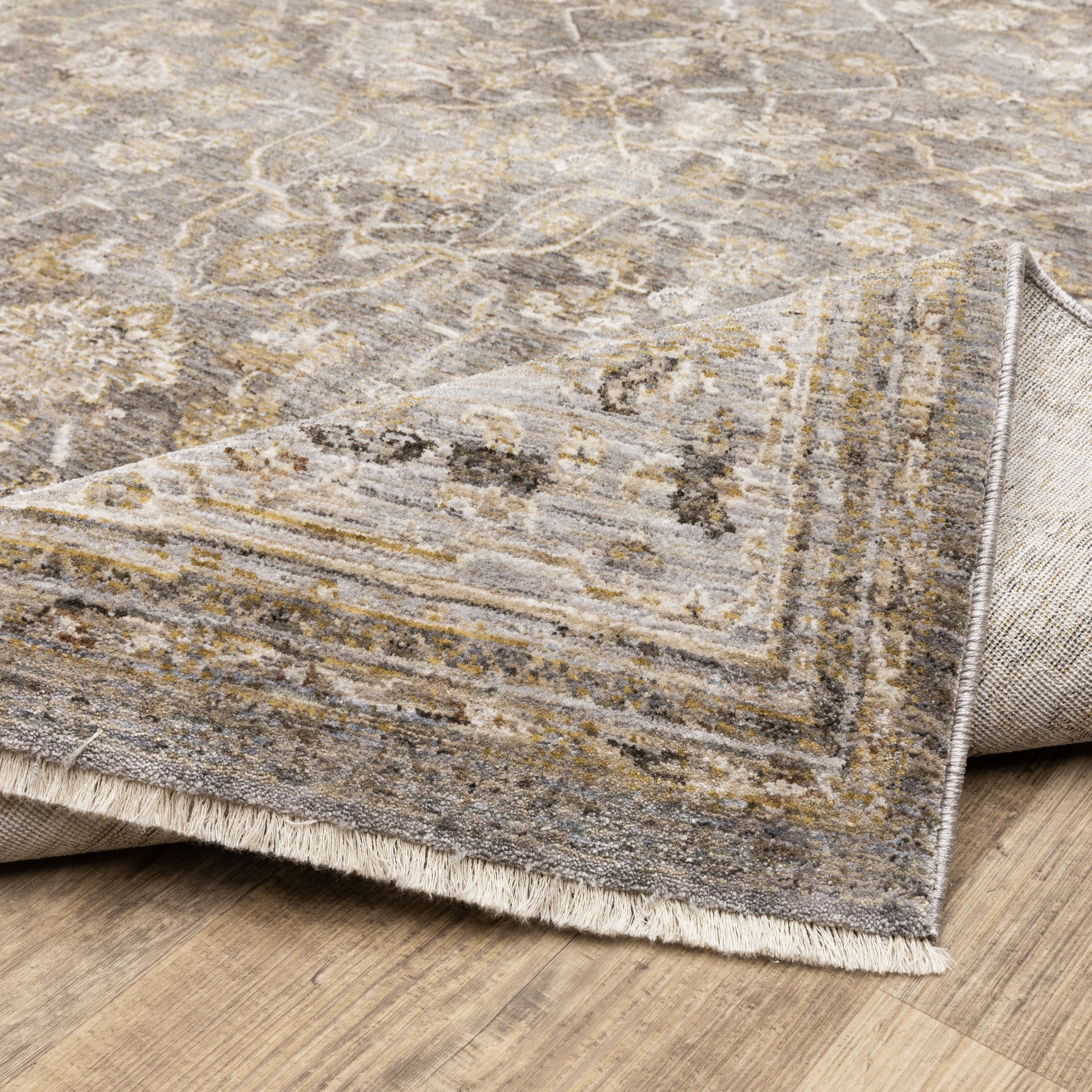 8" Beige Grey Machine Woven Oriental Indoor Runner Rug