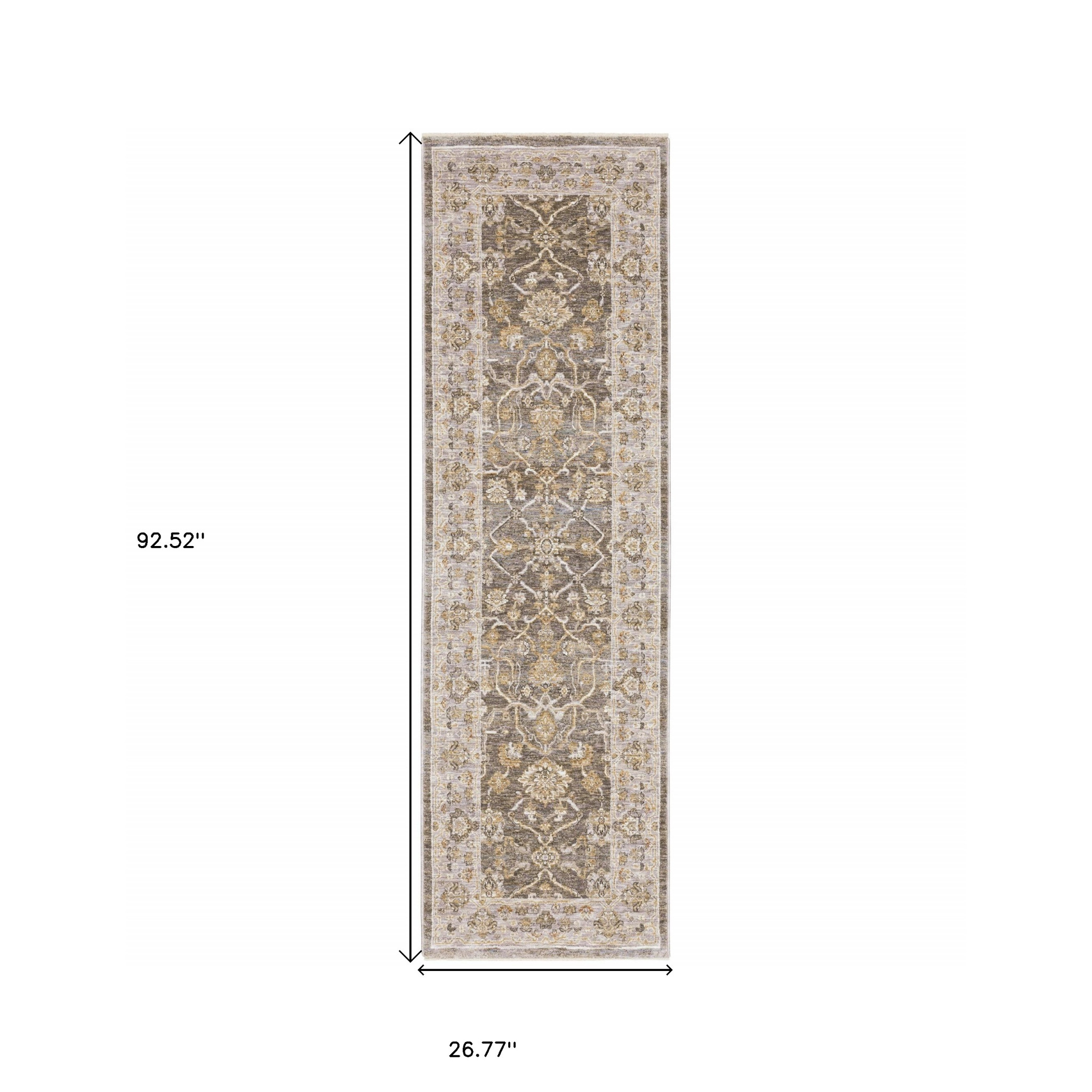 8" Beige Grey Machine Woven Oriental Indoor Runner Rug